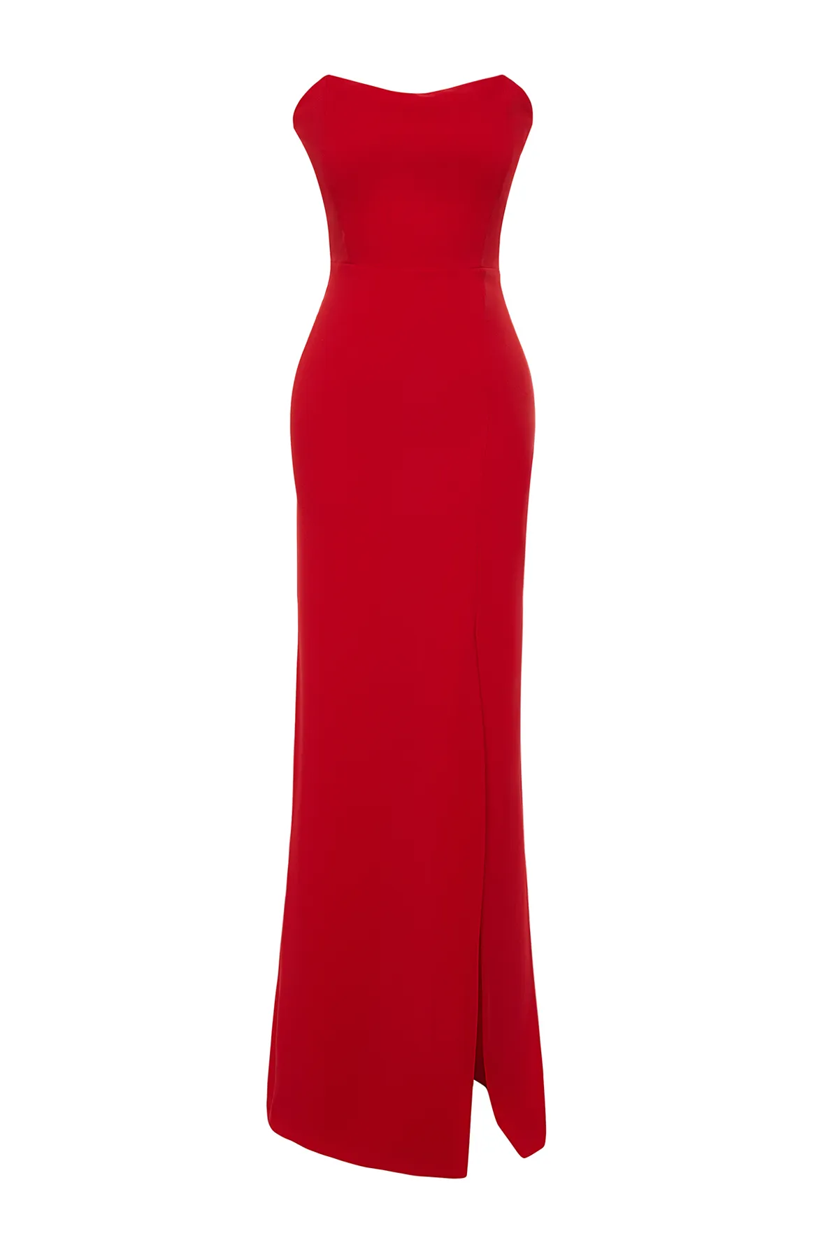 Trendyol Collection  Rotes, figurbetontes, langes Abendkleid aus Webstoff TPRSS24AE00009