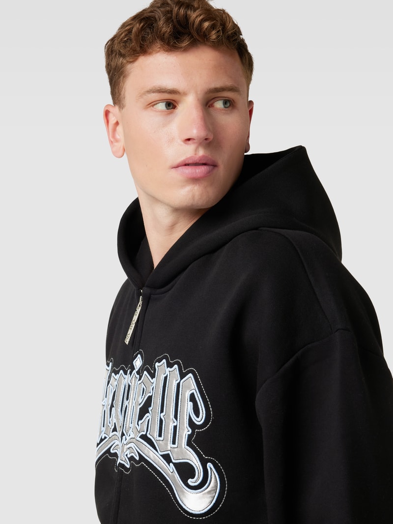 Sweatjacke mit Label-Stitching in schwarz