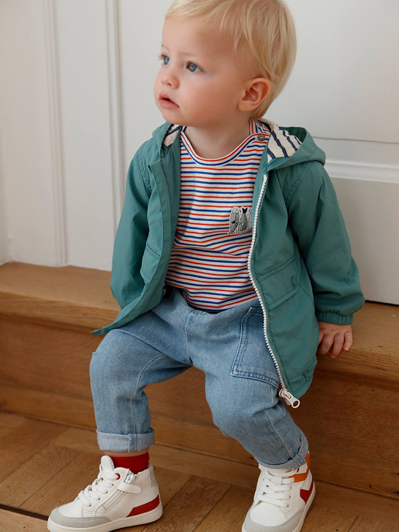 Blouson à capuche bébé garçon sauge