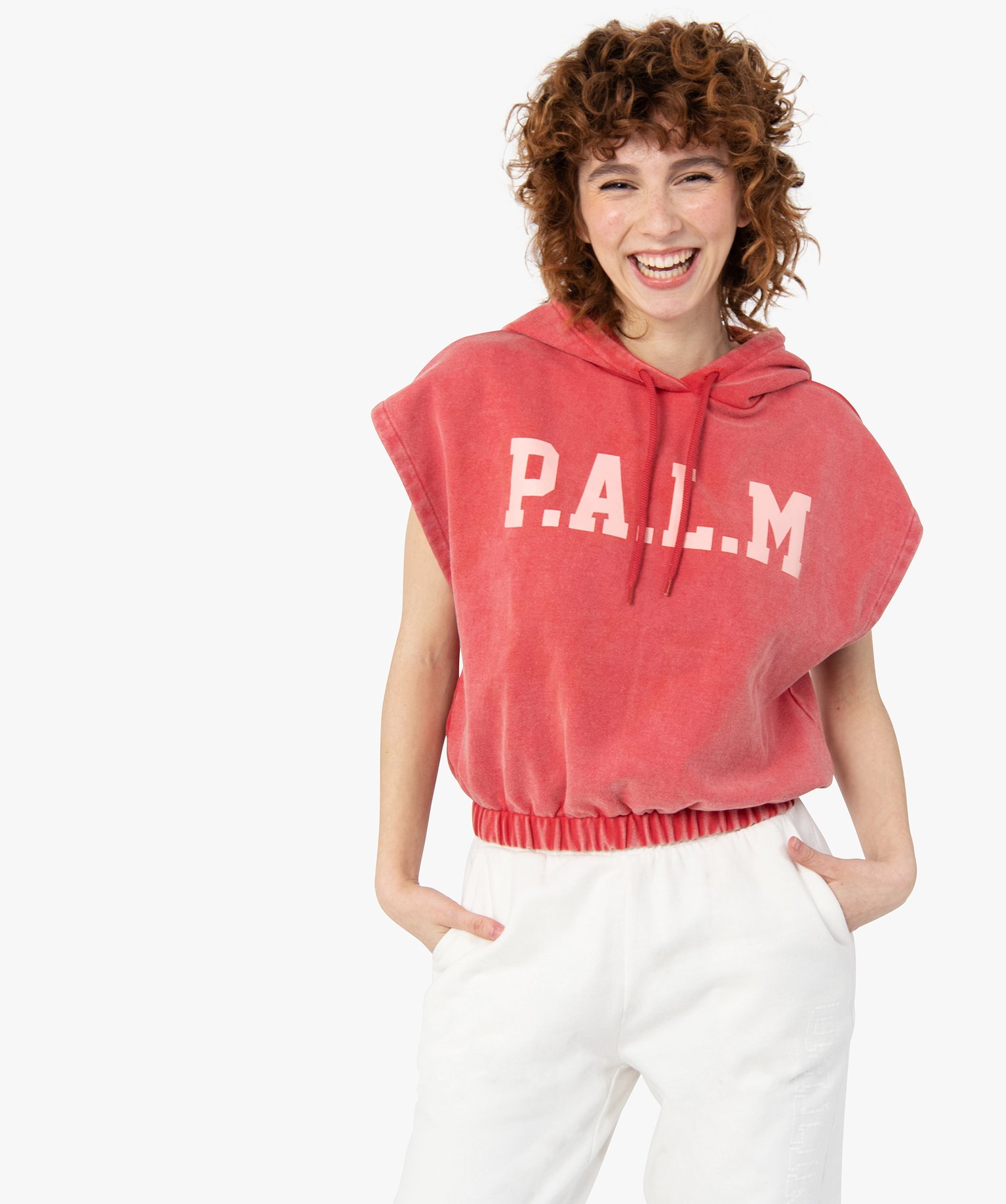 Sweat femme court sans manches à capuche – Camps United rose | GEMO