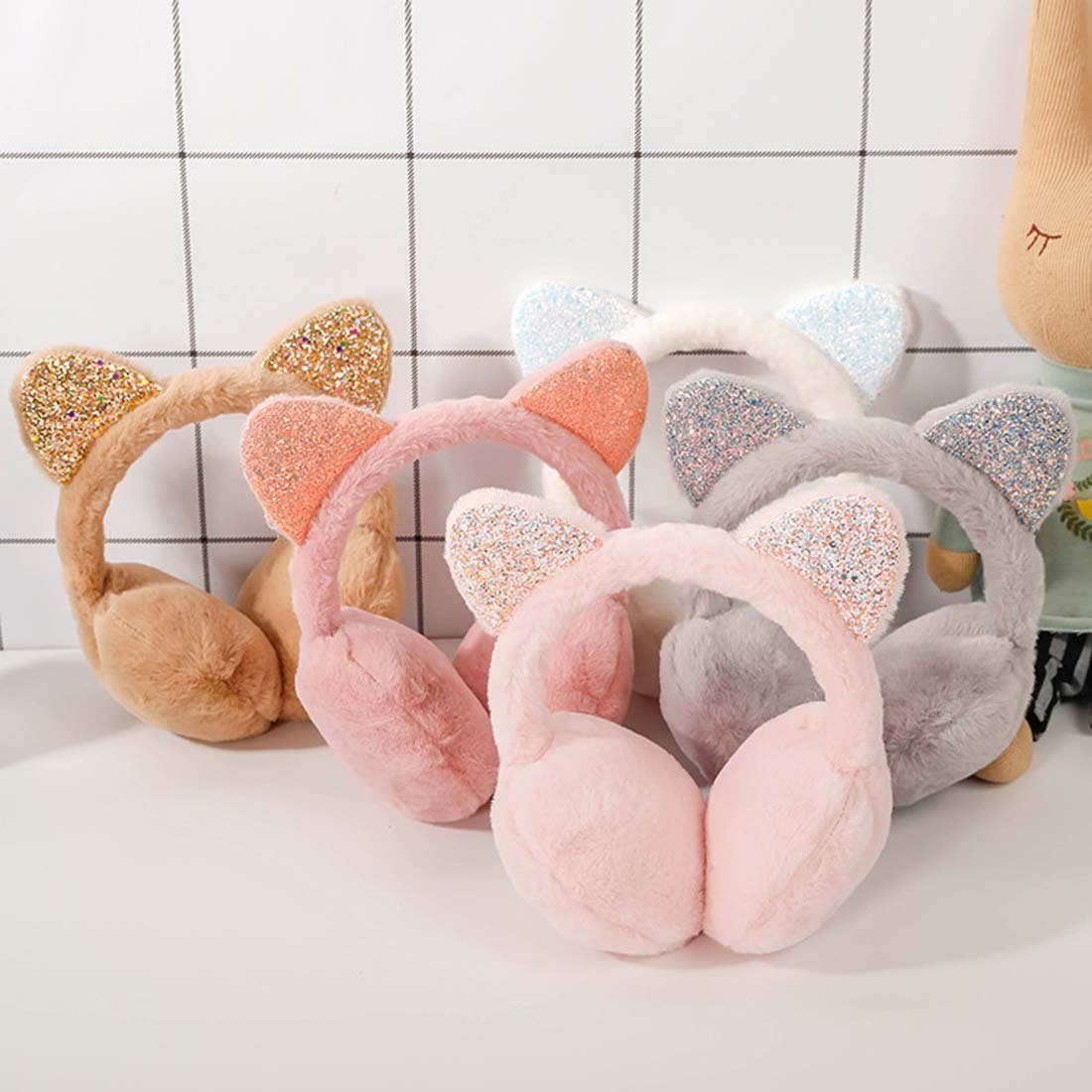FIDDY Ohrenwärmer Wärmende Ohrenschützer mit glitzernden Katzenohren (1-St) Outdoor, Skifahren, Schule, tolles Geschenk, Cartoon, Kinder