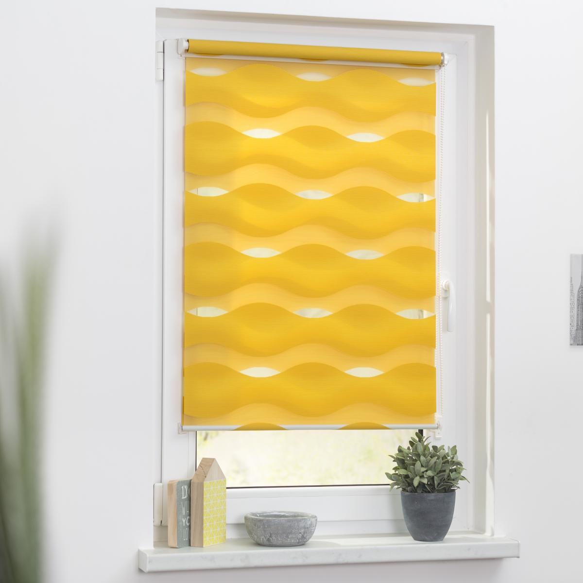 Lichtblick Duo Rollo Welle Klemmfix, ohne Bohren, Senfgelb, 90 cm x 150 cm (B x L)