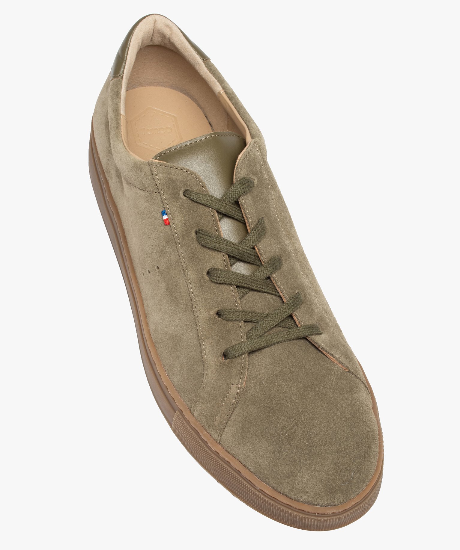 Baskets homme unies dessus et intérieur cuir – Tanéo kaki | GEMO