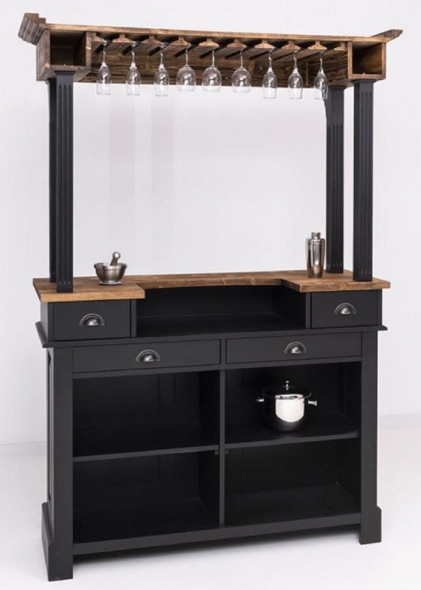 Casa Padrino Barschrank Landhausstil Theke Schwarz / Braun 150 x 56 x H. 210 cm - Massivholz Thekentisch - Massivholz Barmöbel im Landhausstil