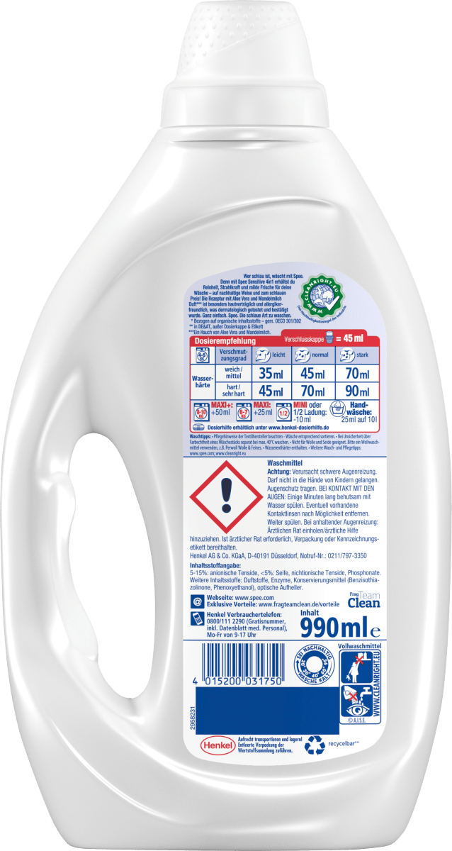 Vollwaschmittel Sensitive Gel, 22 Wl
