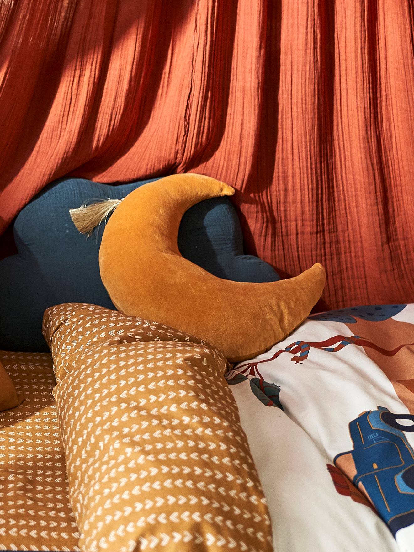 Coussin Lune en velours EDEN INDIA ocre