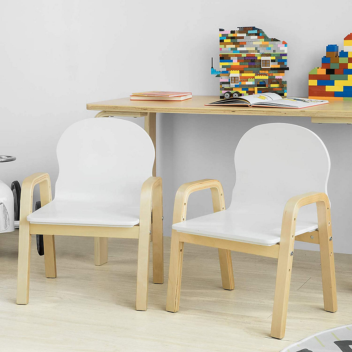 2er Set Kinderstuhl mit Armlehnen und Rückenlehne, höhenverstellbar
