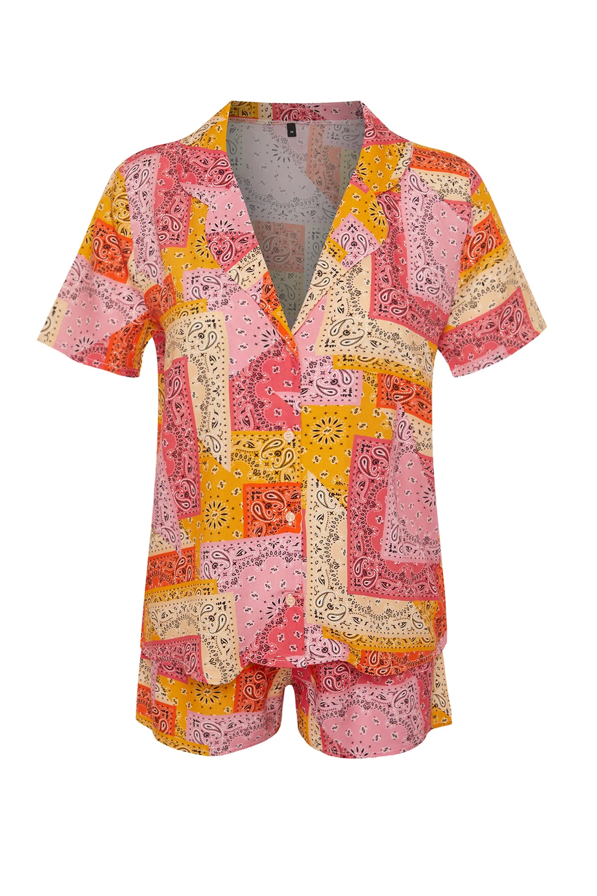 Trendyol Collection  Mehrfarbiges Pyjama-Set aus gewebter Viskose mit ethnischem Muster THMSS24PT00180