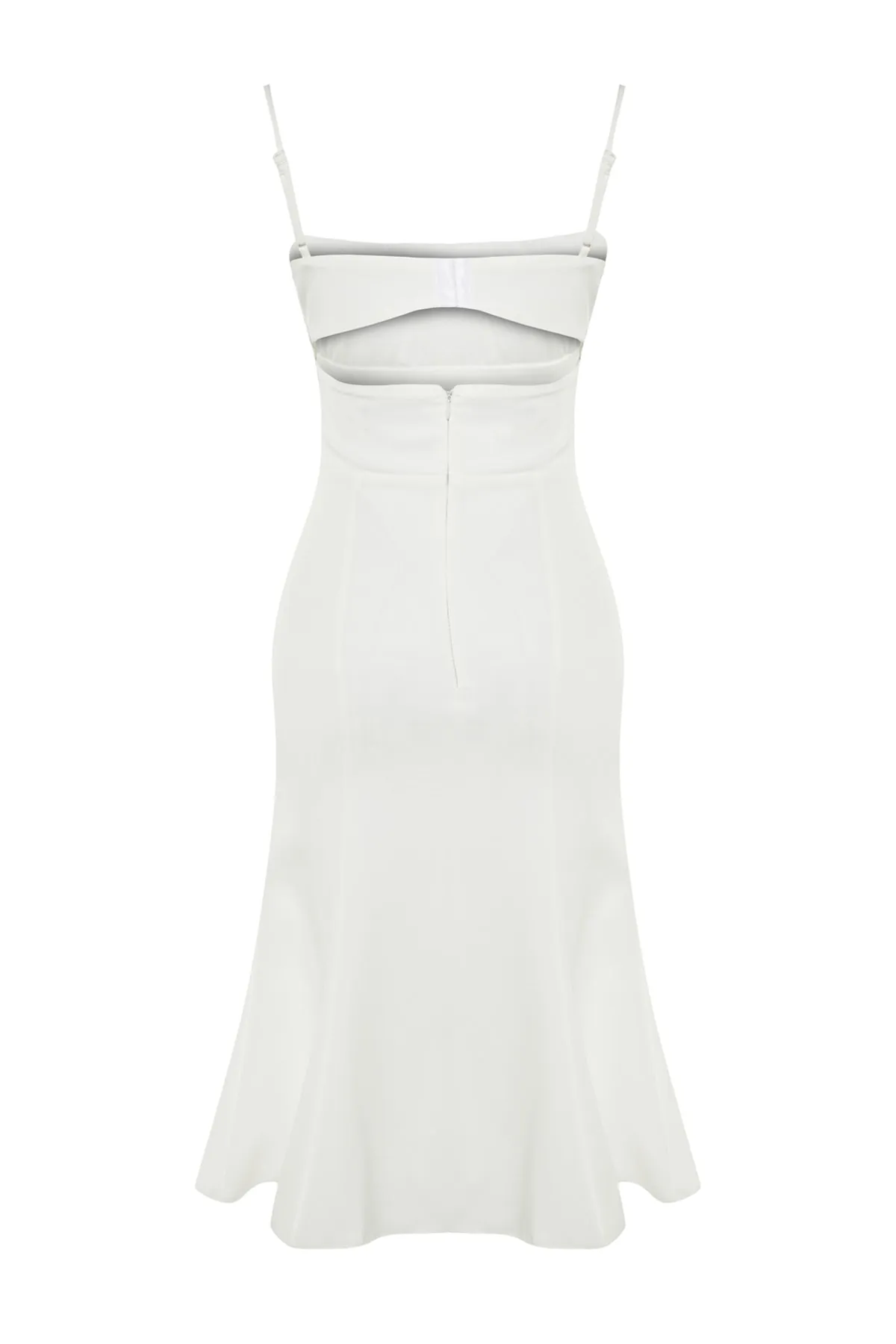 Trendyol Collection  Ecru, figurbetontes, gefüttertes, gewebtes Brautabendkleid TPRSS23EL00097