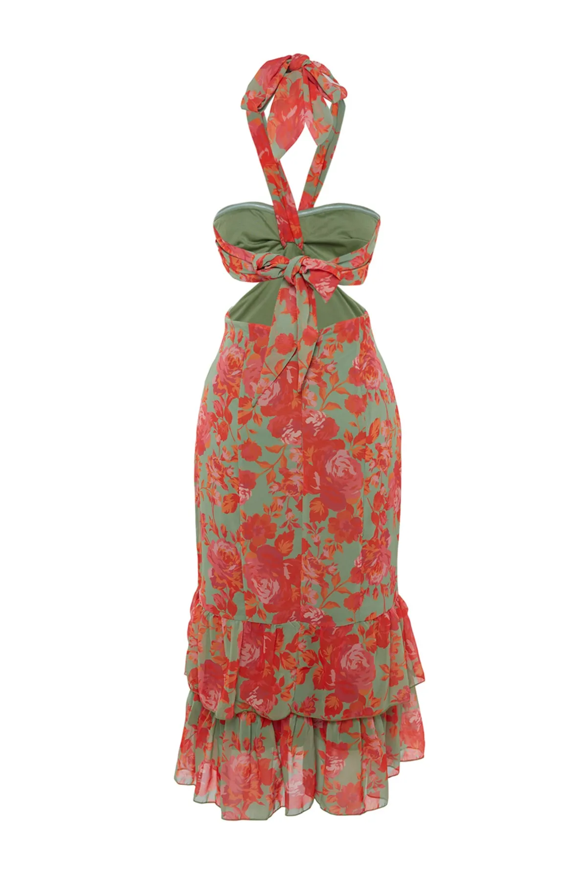 Trendyol Collection  Mehrfarbiges, gefüttertes, mit Fenstern/Ausschnitten versehenes, detailliertes Chiffon-Blumenmuster, elegantes Abendkleid TPRSS23EL00179