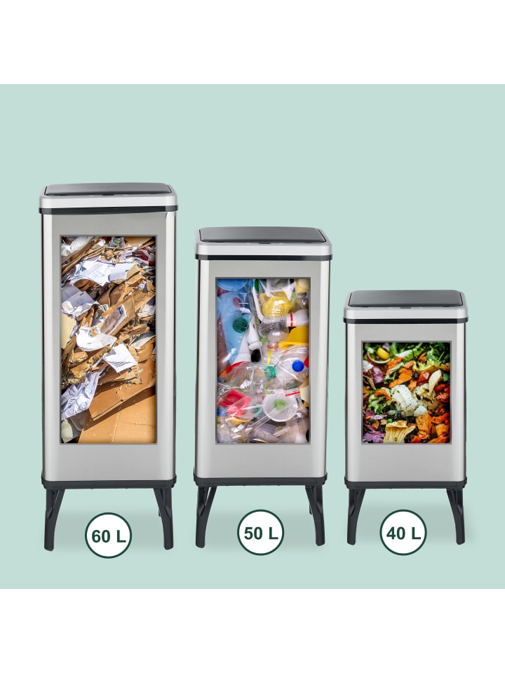 relaxdays Mülleimer mit Sensor in Silber - 50 Liter günstig kaufen onesize