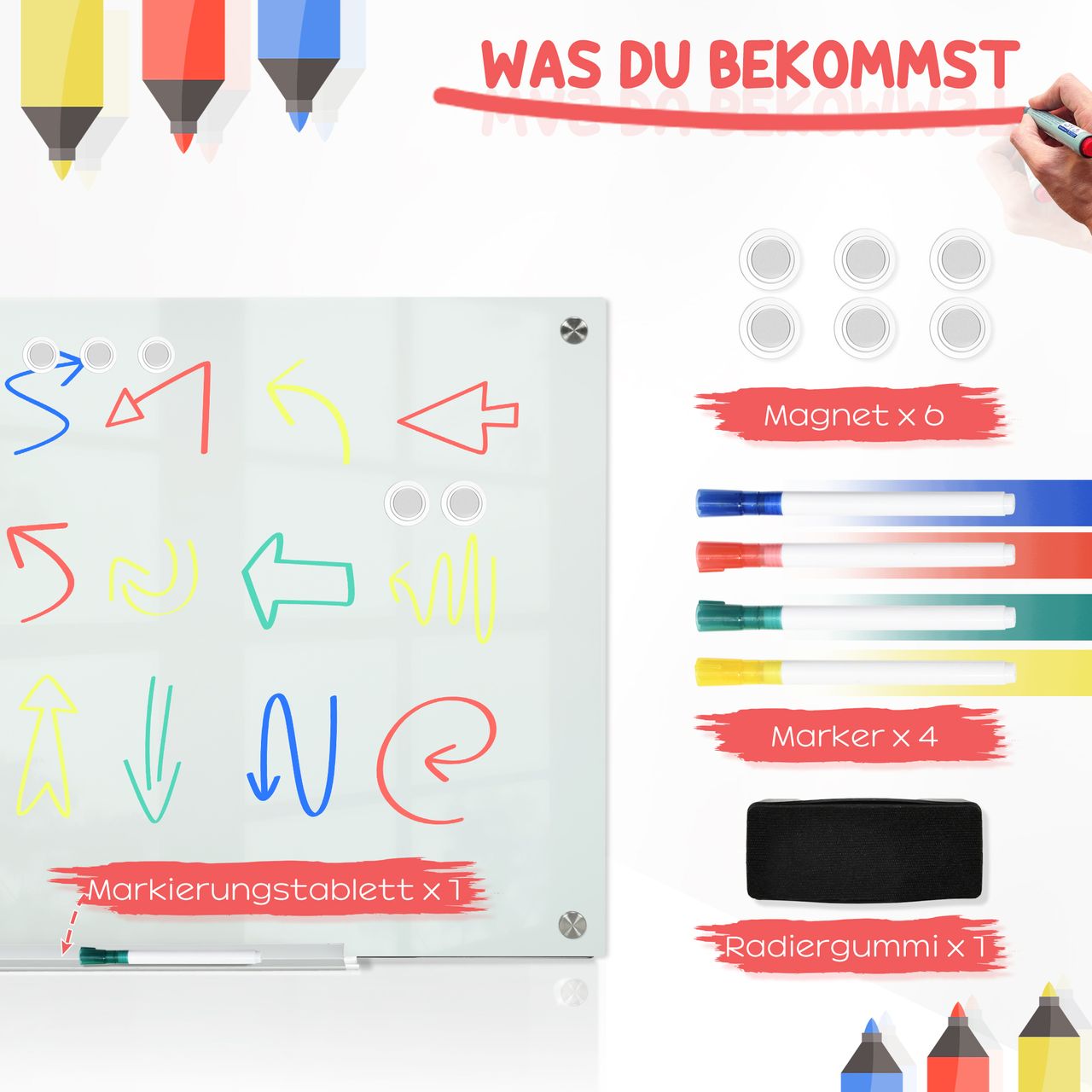 Vinsetto Whiteboard Magnetisch Magnettafel mit 4 Markern 10 Magnet abwischbar