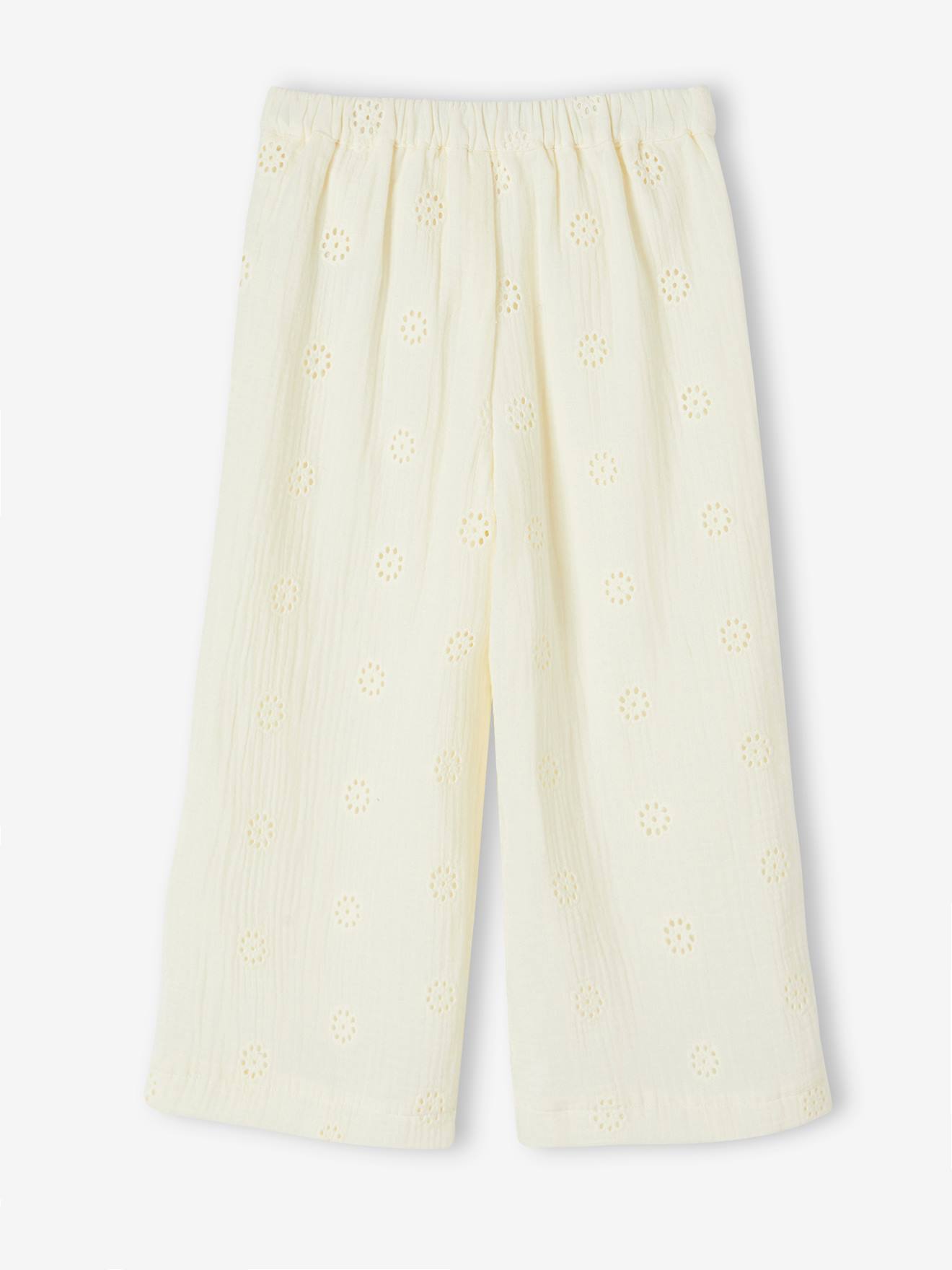 Vertbaudet Weite Mädchen Hose mit Stickereien - vanille