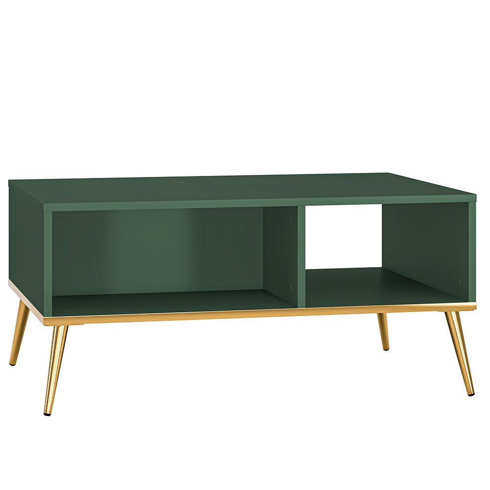 Lomadox Wohnwand FASANO-131, (3-St., 3-tlg), dunkelblau, LED-Beleuchtung, Füße & Griffe goldfarben, mit Couchtisch