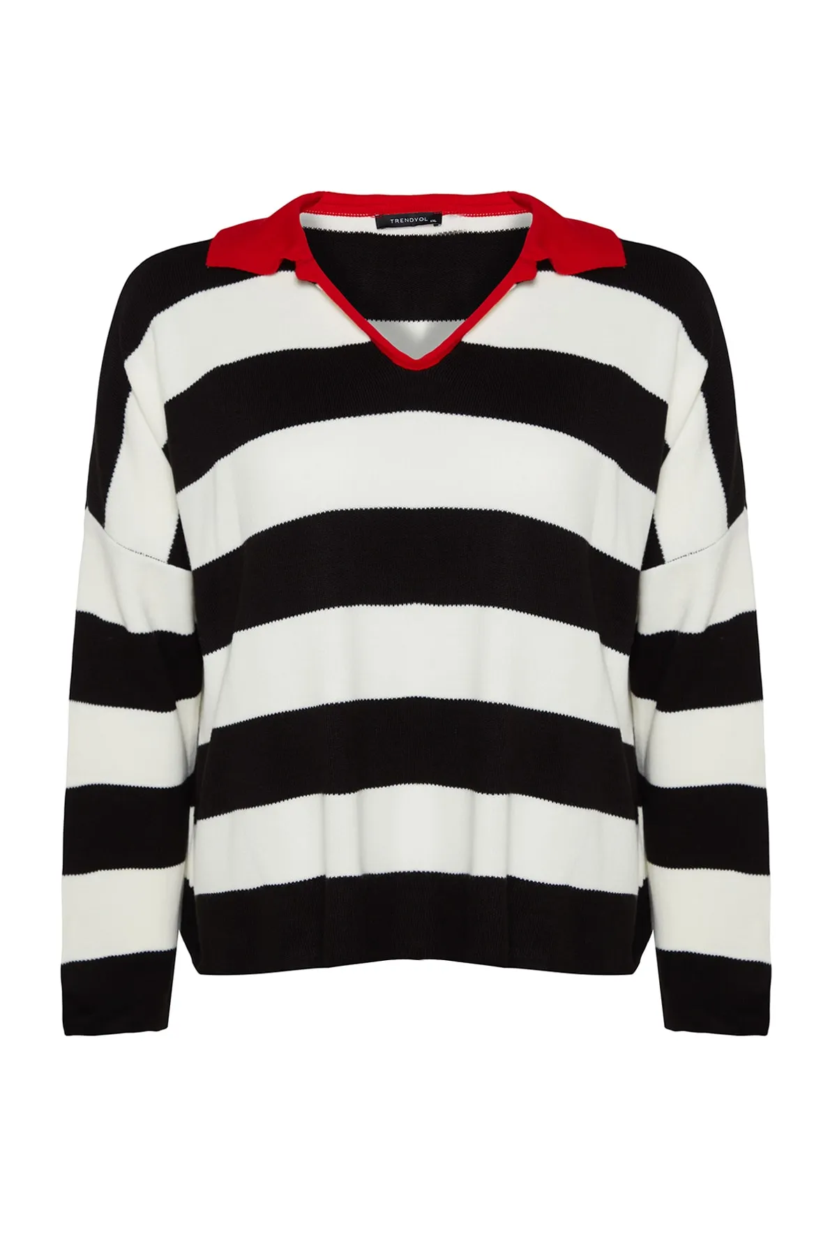 Trendyol Curve  Roter gestreifter Strickpullover mit Rollkragen TBBAW23AN00045
