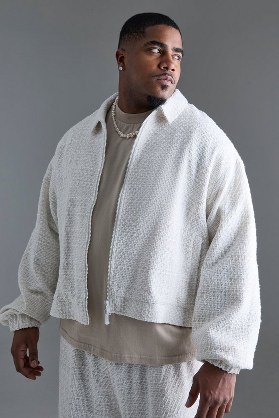 Plus kastige Oversize Bouclee-Jacke mit Reißverschluss