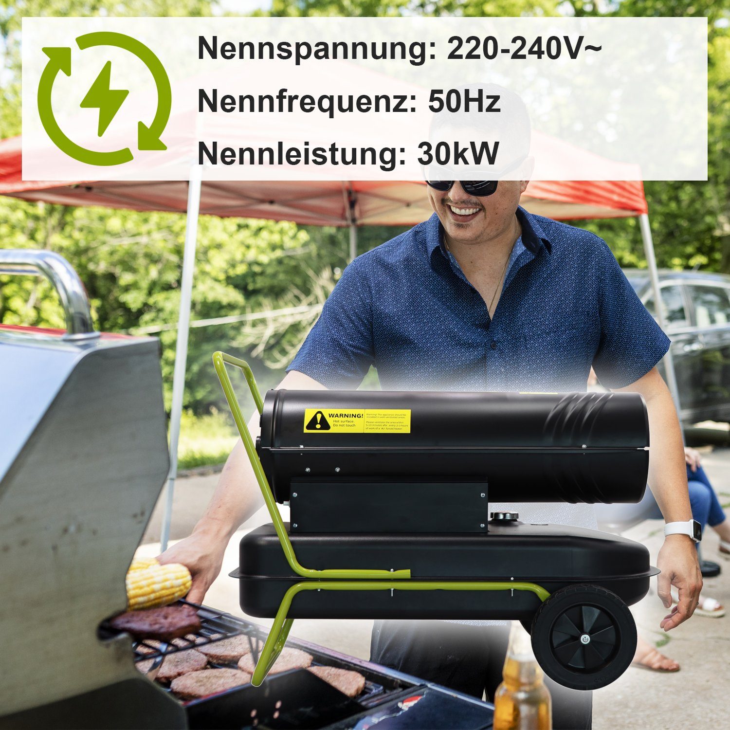 TroniTechnik Heizlüfter Diesel Heizkanone, Heizgerät TT-HK-243,30kW Leistung,integrierter Tank, 30000 W, Thermisch geschützter Motor, hitzeresistente Stahlkammer