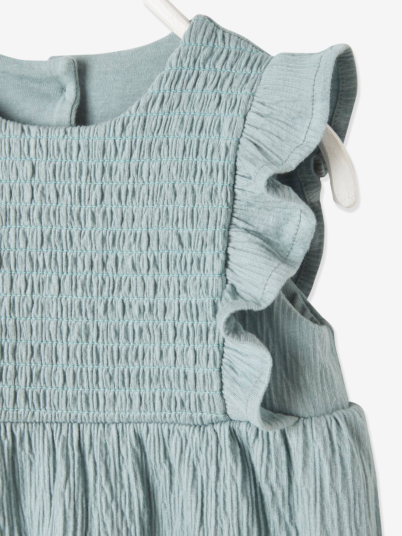Vertbaudet Mädchen Baby Kurzoverall, Smokdetails und Volants - vanille