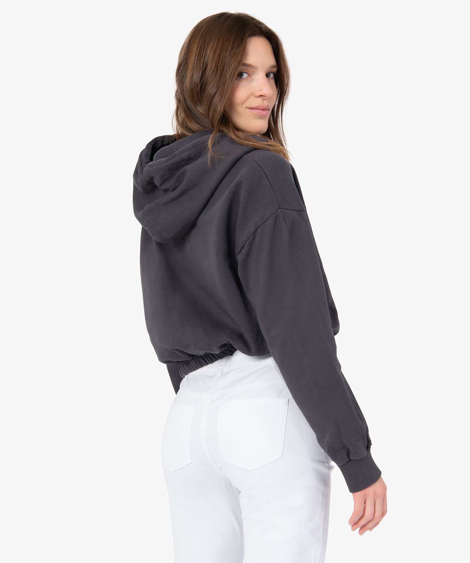 Sweat femme court à capuche – Camps United gris fonce | GEMO