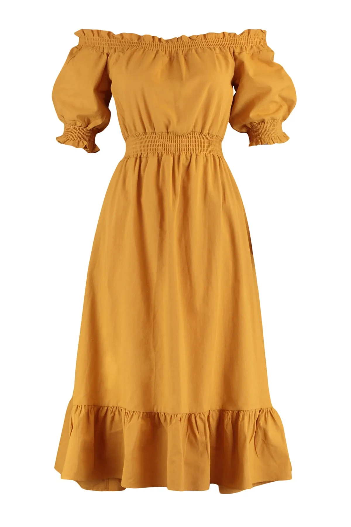 Trendyol Collection  Kamelfarbenes Midi-Gimped-Webkleid mit Taille TWOSS21EL1967