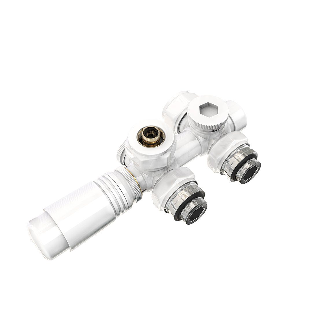 EMKE Heizkörperthermostat Multiblock Set für Heizkörper Anschlussarmatur Ventil mit Thermostat, für Heizkörper Handtuchtrockner Heizungzubehör Eck- und Durchgangsform