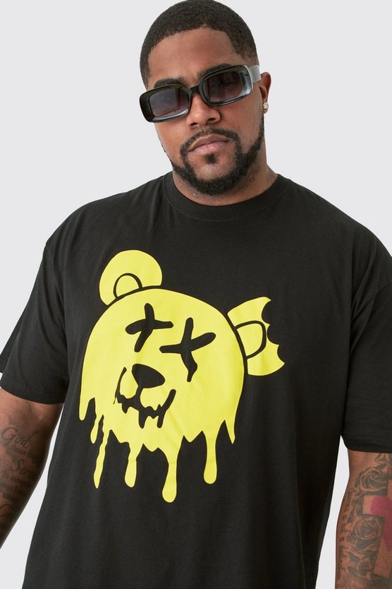 Plus schwarzes T-Shirt mit Evil Teddy Print