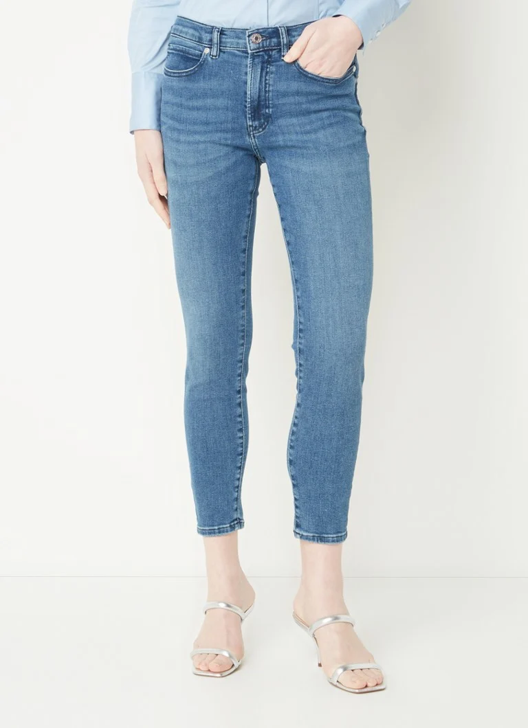 Pantaloni scurți din denim HUGO BOSS cu talie înaltă, croială skinny, spălare medie