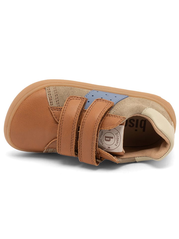 bisgaard Leder-Sneakers in Hellbraun/ Hellblau/ Khaki günstig kaufen