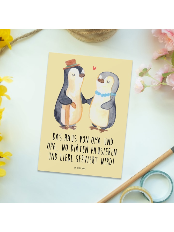 Mr. & Mrs. Panda Postkarte Großelternliebe mit Spruch in Gelb Pastell günstig kaufen onesize