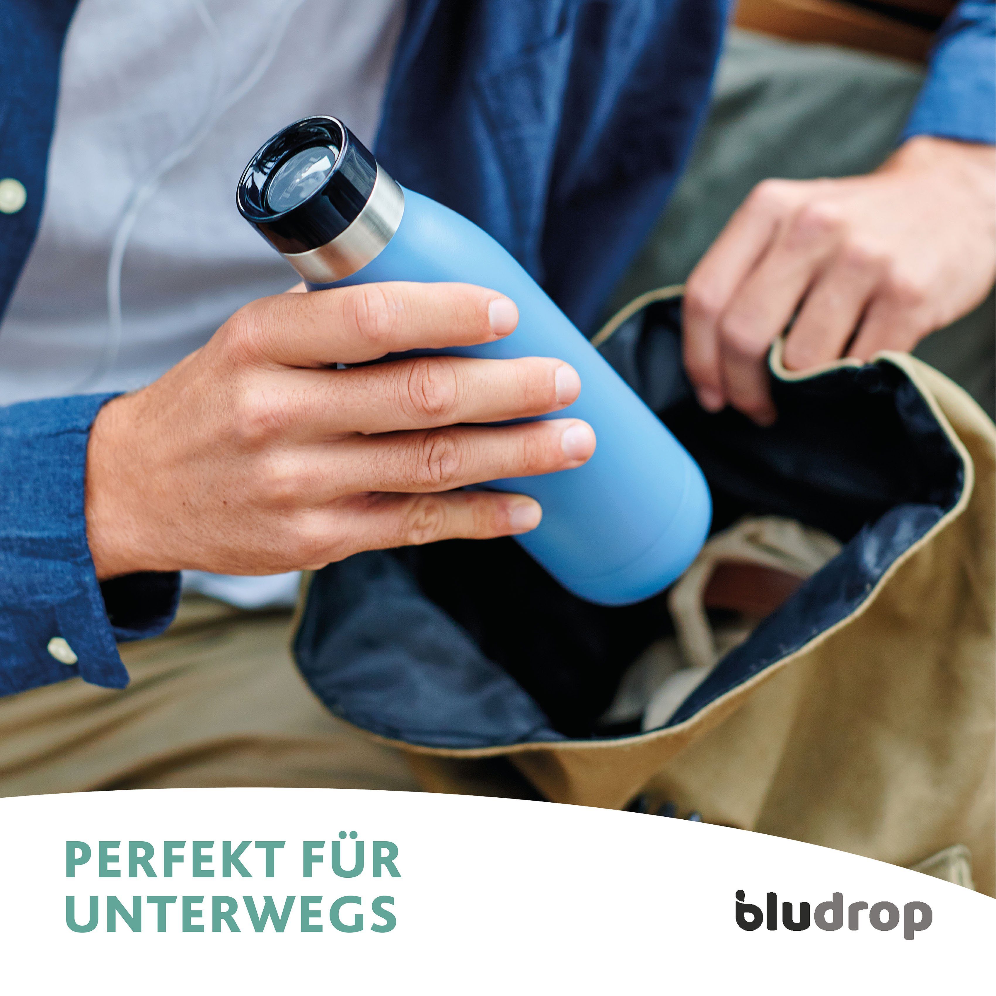 Emsa Trinkflasche Bludrop Color, Edelstahl, Quick-Press Deckel, 12h warm/24h kühl, spülmaschinenfest