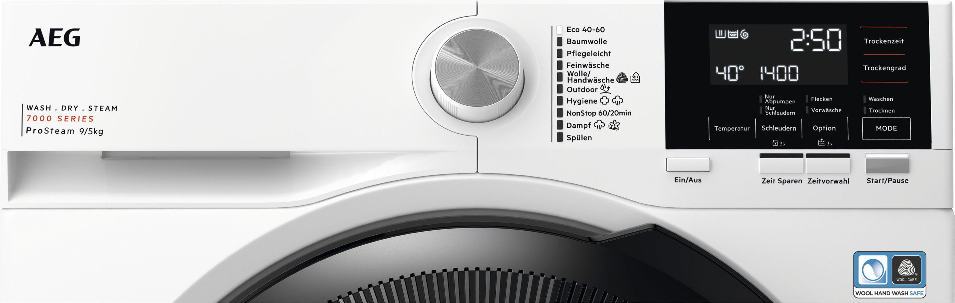 AEG Waschtrockner 7000 LWR759WT, 9 kg, 5 kg, 1600 U/min, ProSteam - Dampf-Programm für 96 % weniger Wasserverbrauch