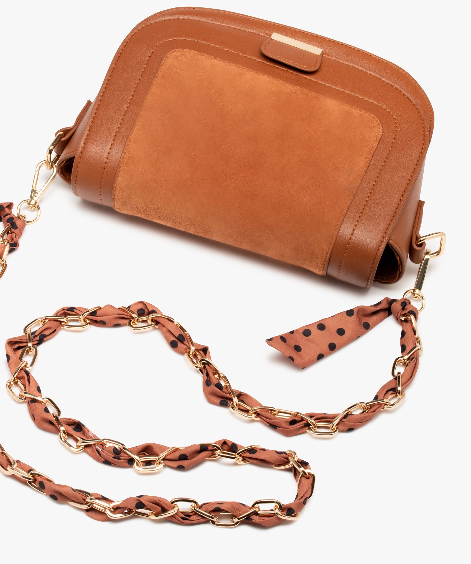 Bandoulière de sac à main en chane et foulard cognac | GEMO