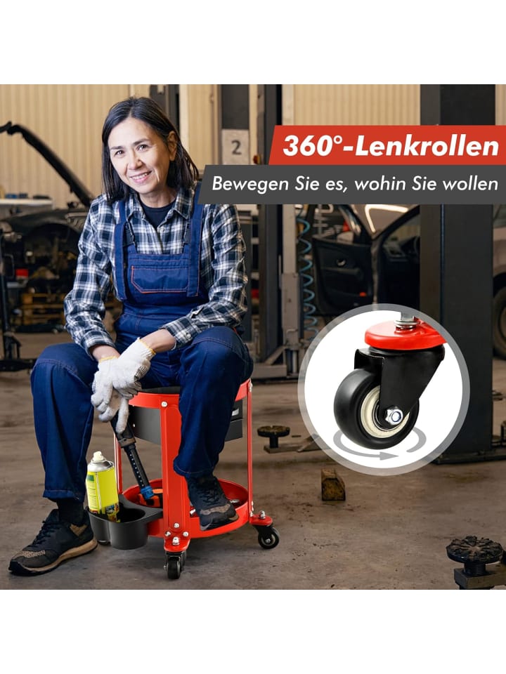 COSTWAY Werkstatthocker mit 2 Schubladen in Rot günstig kaufen onesize