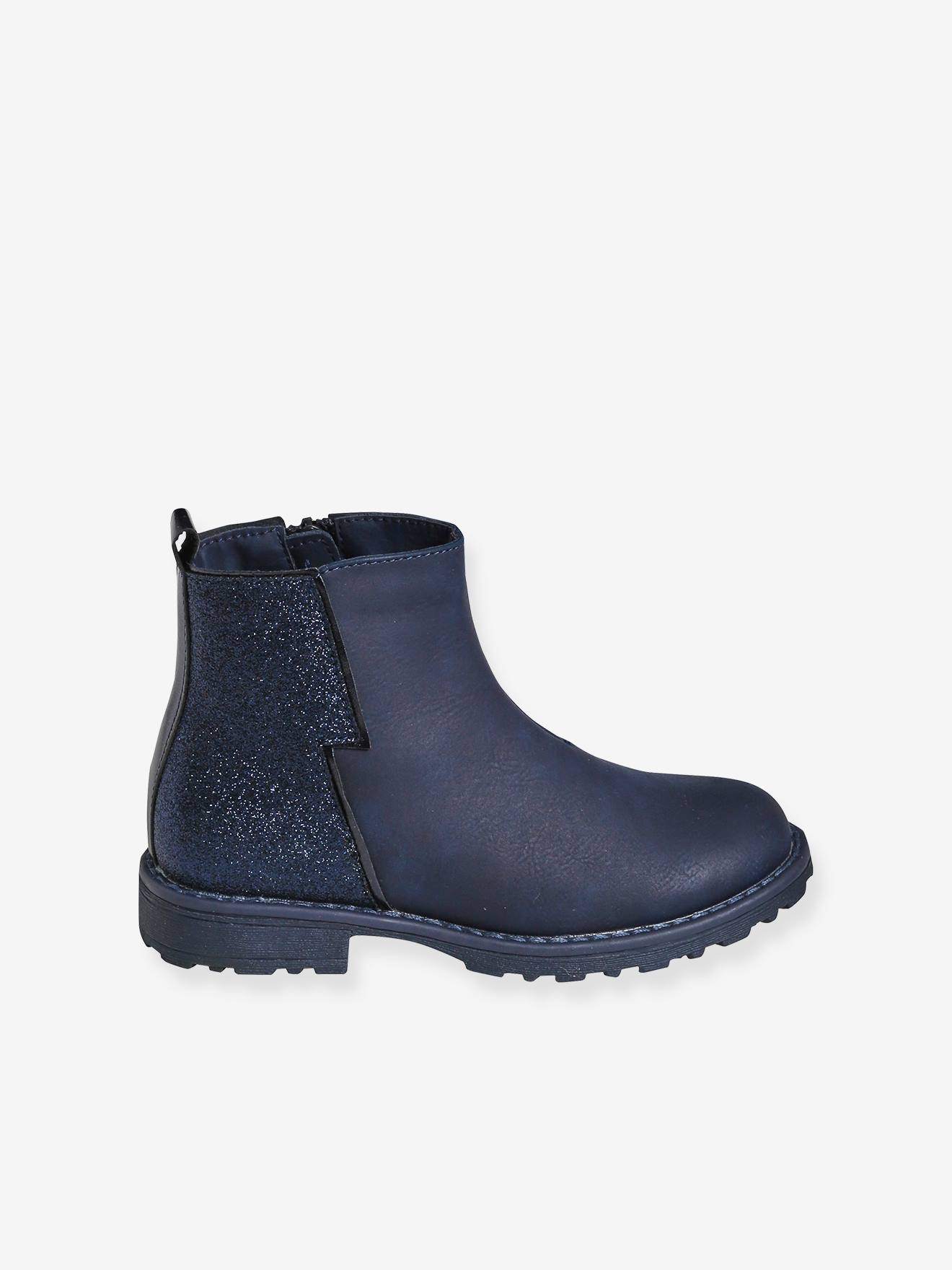 Boots fantaisie paillettes fille bleu marine