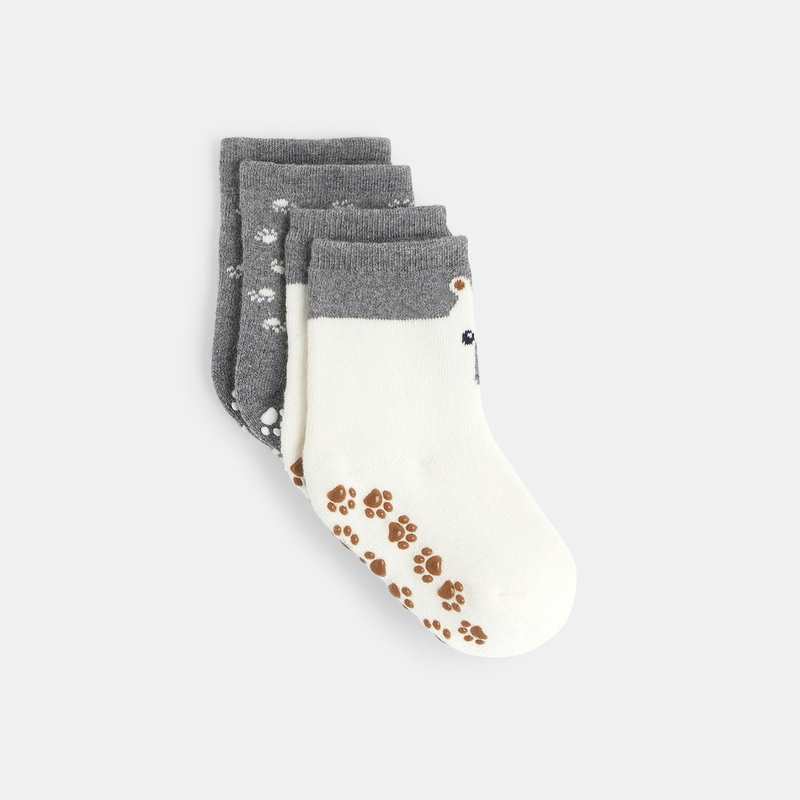 Chaussettes ours anti-glisse blanches bébé garçon