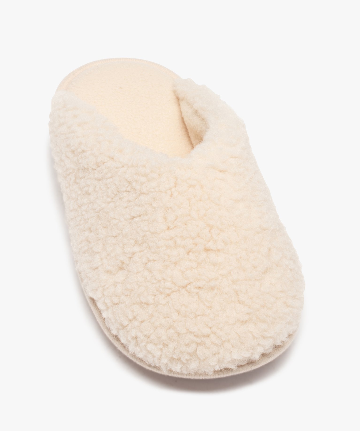 Chaussons femme mules plates unies en textile sherpa beige | GEMO