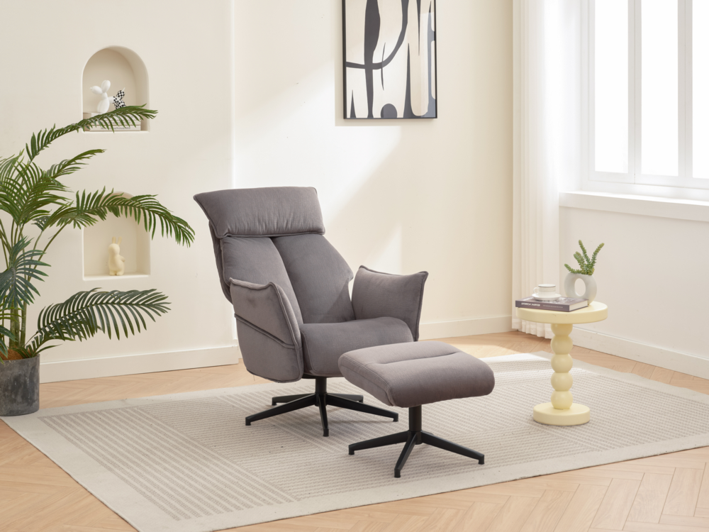 Happy Home Happy Home gepolsteter Relaxsessel mit Hocker HWP60-GRA grau