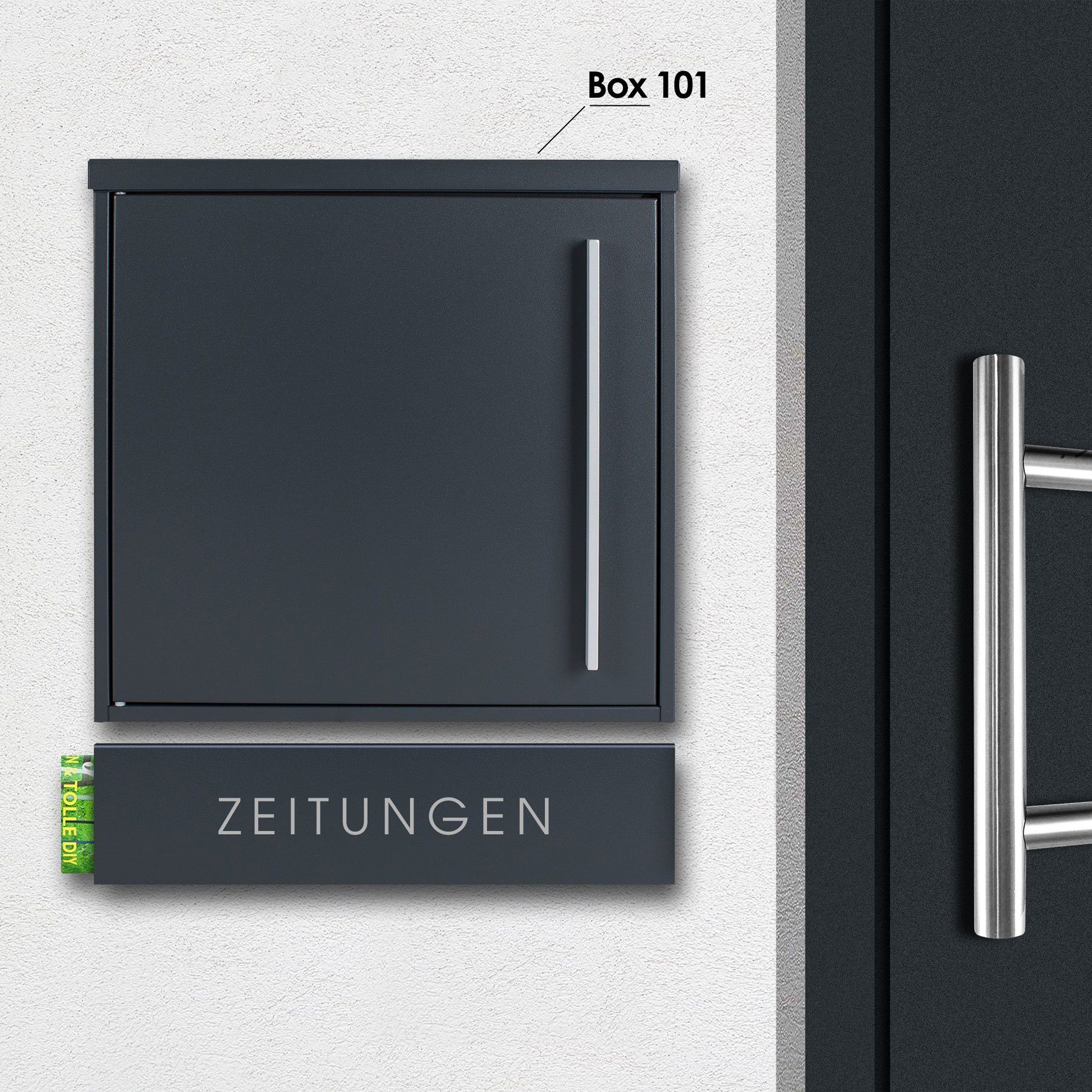 MOCAVI Briefkasten MOCAVI Zeitungsfach ZF 1 NF75A anthrazit-grau (RAL 7016) inkl. Beschriftung ZEITUNGEN, passender Verschluss (zusätzlich bestellbar) für Wetterseite, beidseitig nutzbar: Box Vers 1 7016, Box Vers 1 VA