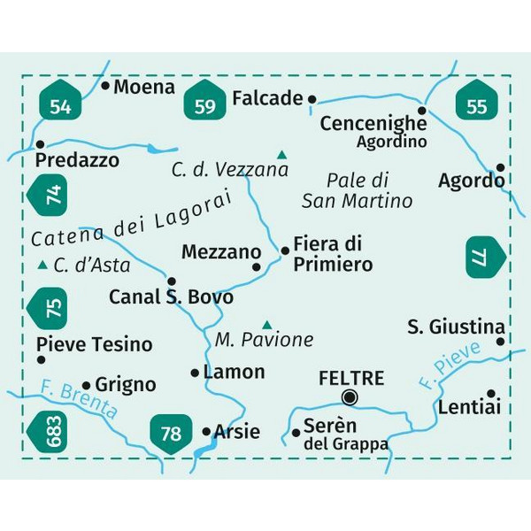 Pale di San Martino, Fiera di Primiero - Wanderkarte