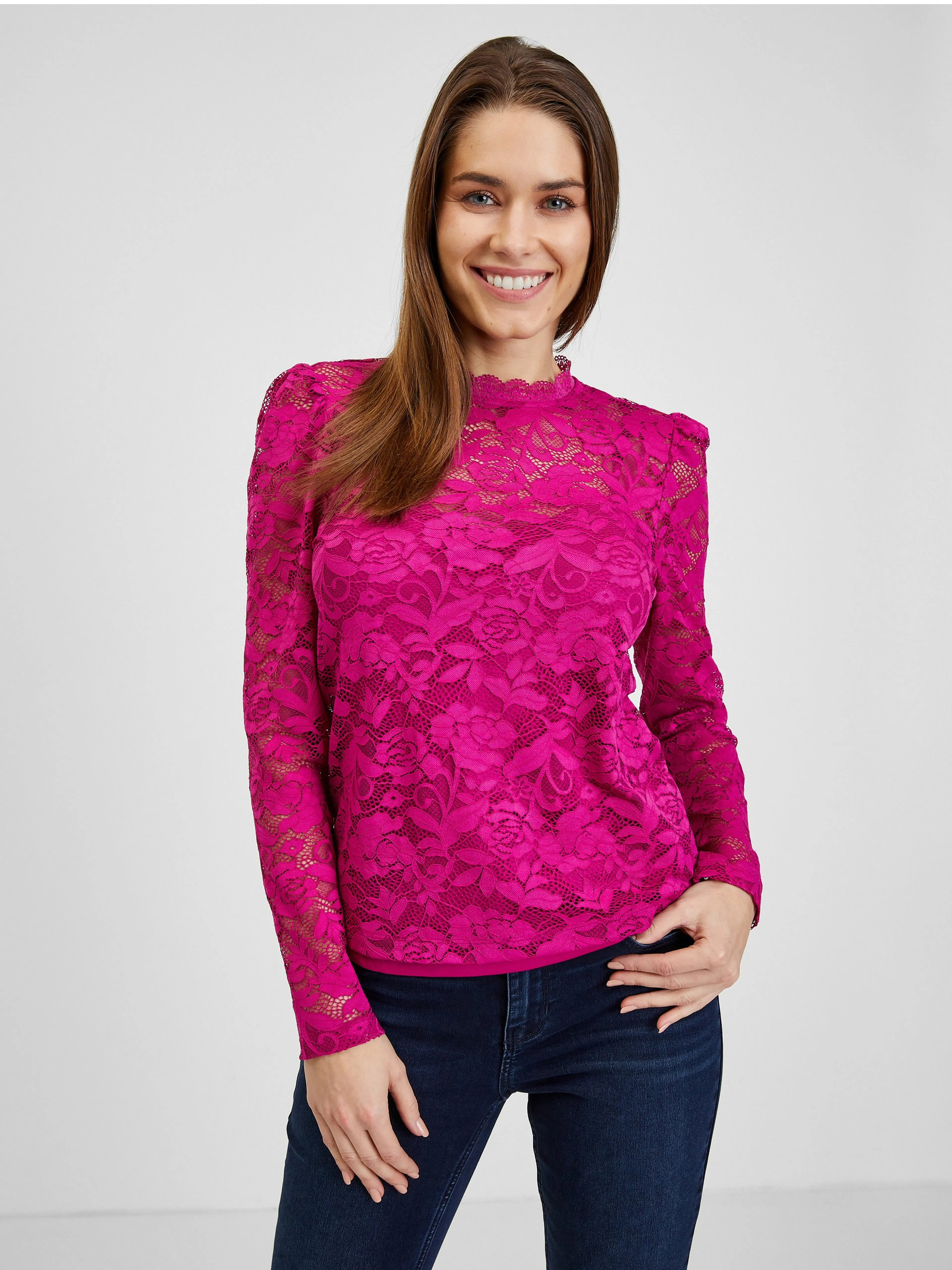Dunkelrosa Damen T-Shirt mit Spitze ORSAY