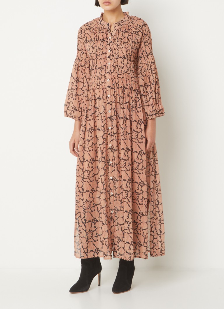 Robe blouse longue Loulou de by-bar, imprimée et smockée