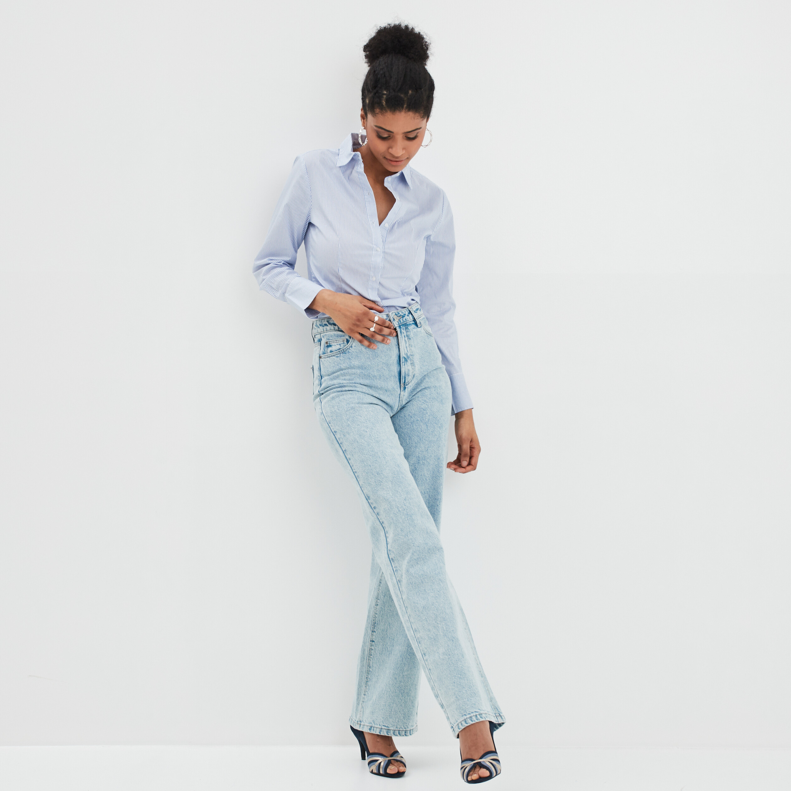 Chemise cintrée manches longues blanc femme | La Halle