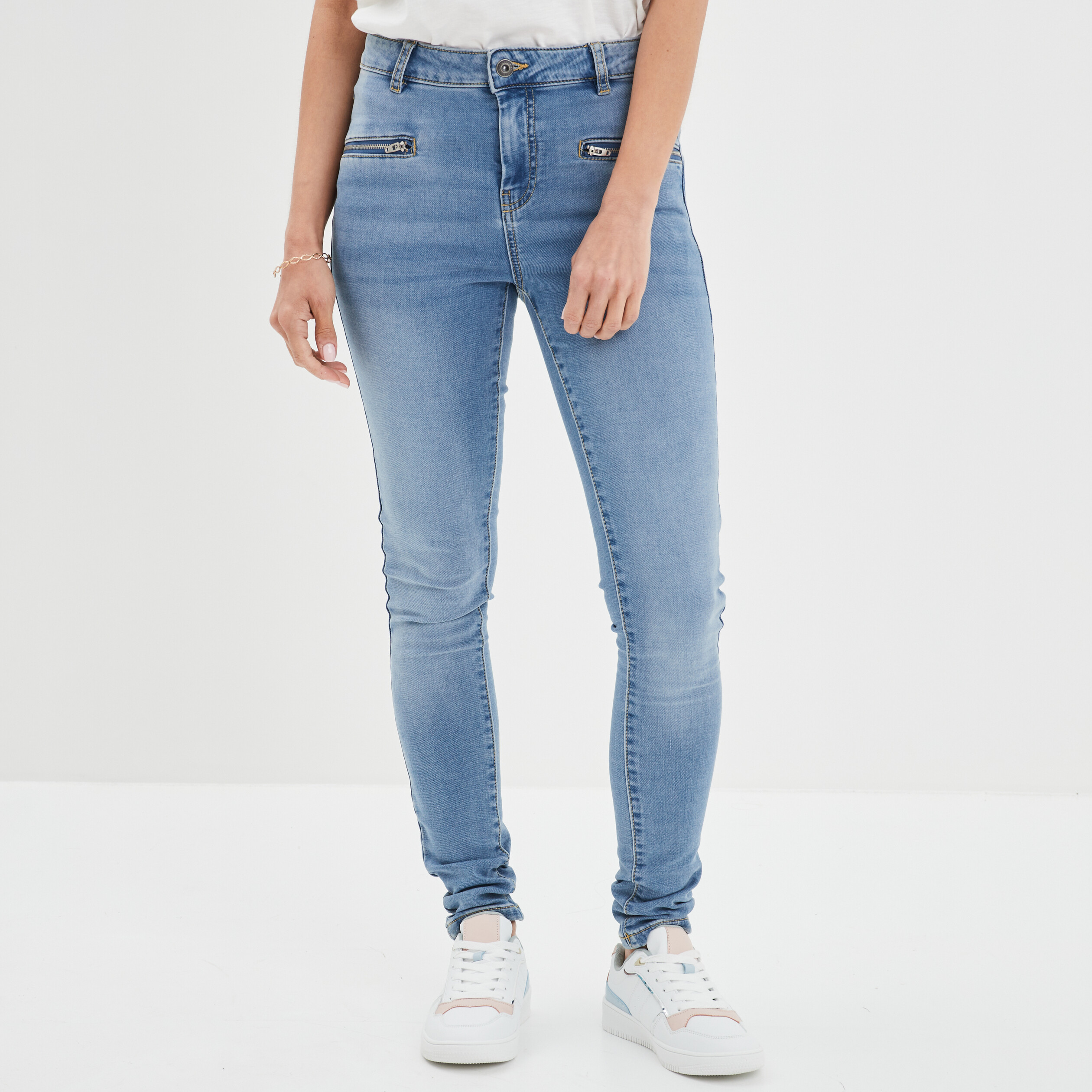 Jeans slim détails zippés denim stone femme | La Halle