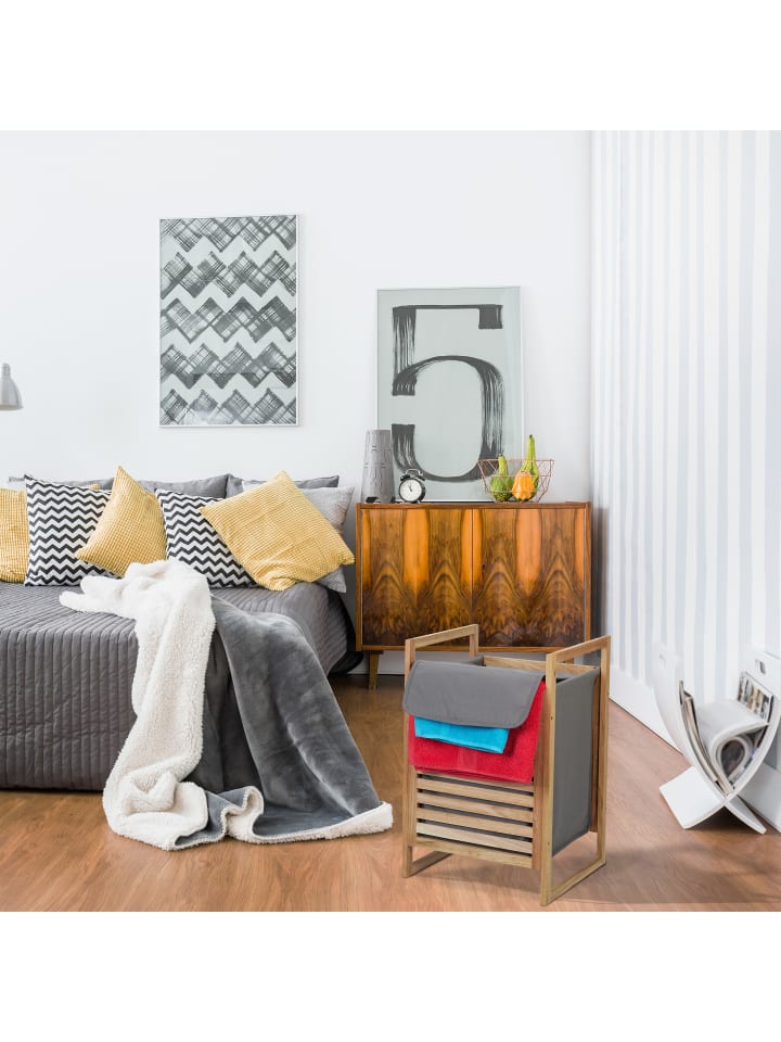relaxdays Wäschekorb in Natur/ Grau - (B)40 x (H)60 x (T)35 cm günstig kaufen onesize