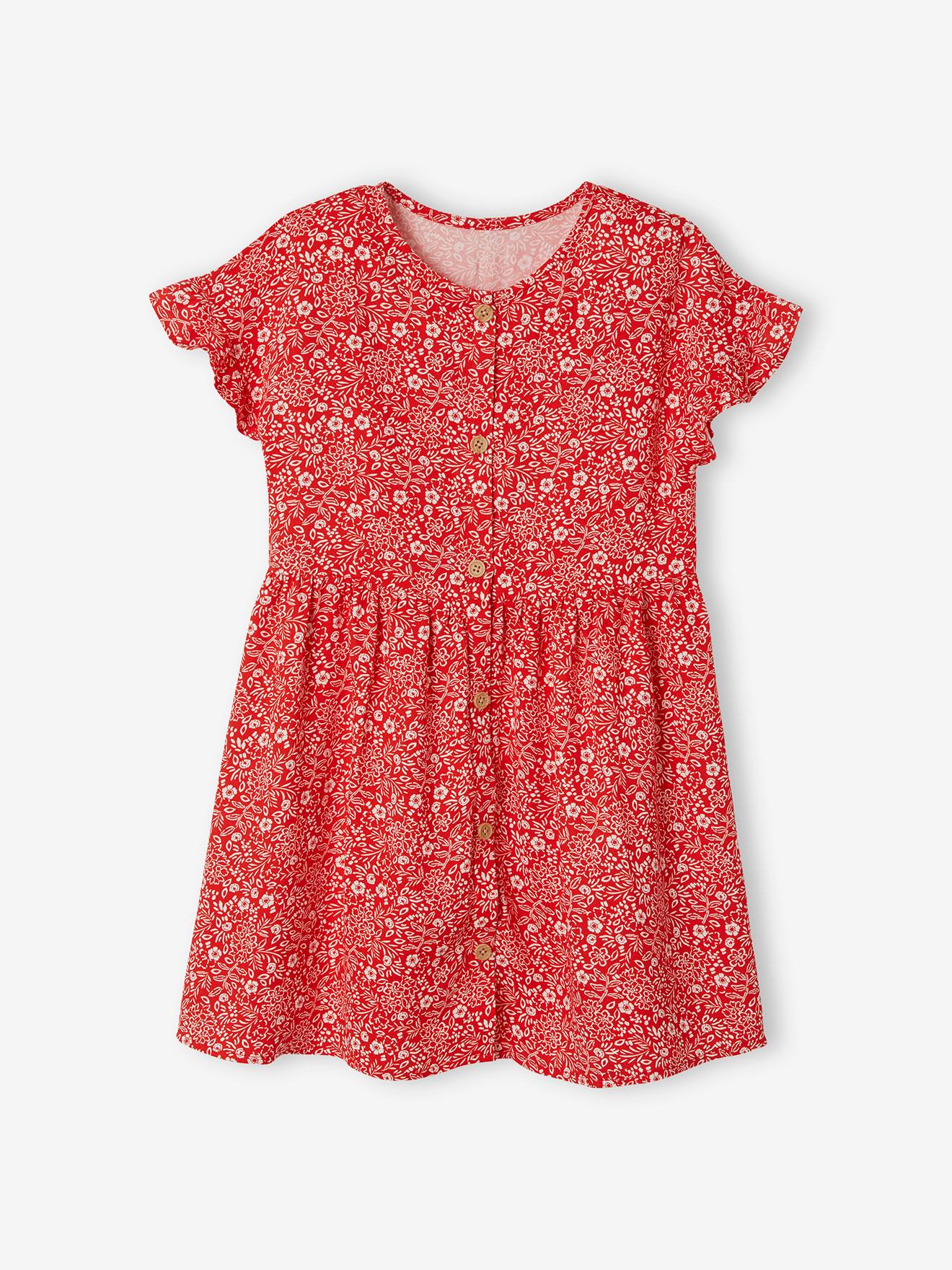 Robe boutonnée à fleurs fille beige imprimé