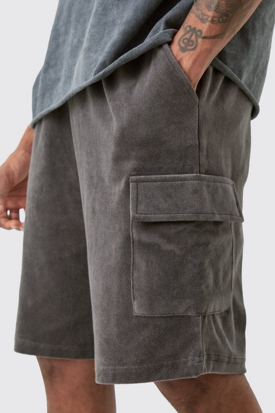 Tall Velour Cargo-Shorts mit elastischem Bund