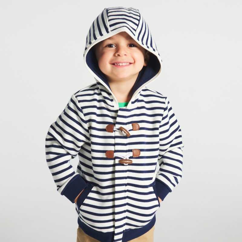 Sweat molleton rayé zippé à capuche bleu bébé garçon