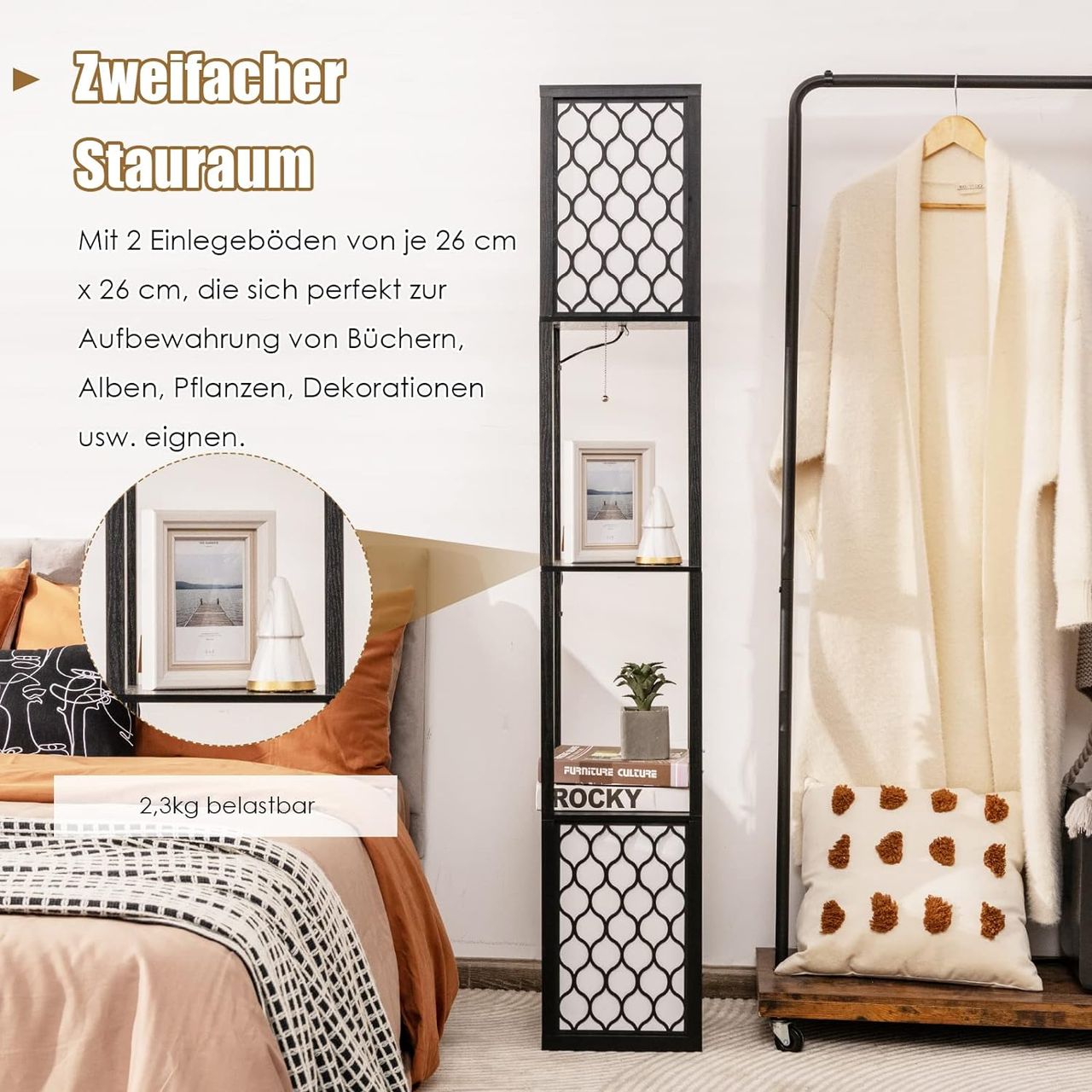 Costway Stehleuchte Regal 156 cm, Standleuchte Holz
