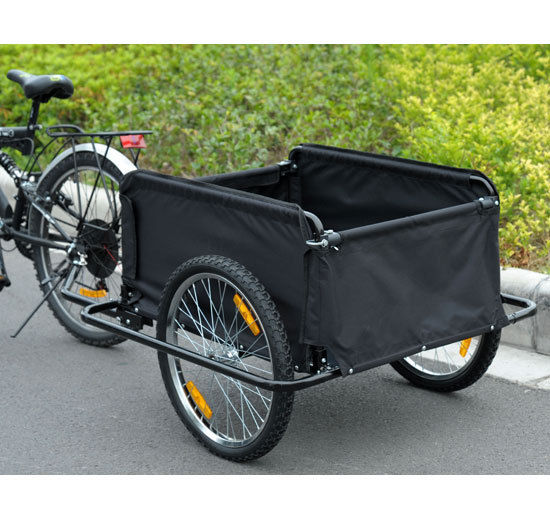 HOMCOM Transportanhänger Lastenanhänger Fahrrad CargoTrailer Schwarz   Rot L140 x B88 x H60 cm