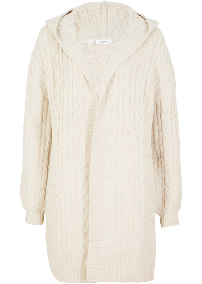 Strickjacke mit Zopfmuster und Kapuze